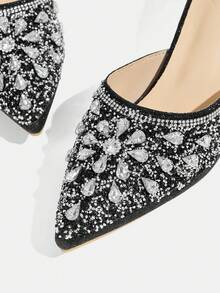 CUCCOO TILAWA Zapatos de tacón alto decorativos para mujer con cristales y rhinestones de vidrio, adecuados para salir, banquetes, fiestas y otras actividades - Negro grafito - Ver 13