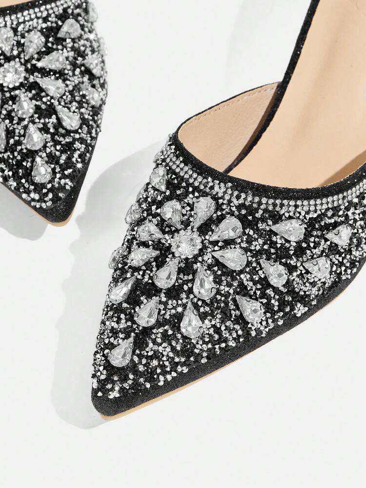 CUCCOO TILAWA Women's Crystal And Glass Rhinestone Decorative Pointed Women's High-Heeled Shoes, Suitable For Going Out, Banquets, Parties And Other Activities
