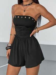 StreetHx Women's Casual Keyhole Ruched Jumpsuit In Black - Black - View 1