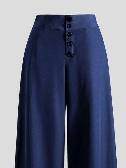 GlowEve CURVE 大码女式纽扣喇叭裤，藏蓝色，修身显瘦，适合通勤、办公、毕业典礼、节日、情人节、音乐节、母亲节、万圣节、感恩节、复活节、国庆节、舞会、约会、派对、婚礼、户外活动等场合。