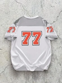 EVRINFINITE Men's Summer Fashion Street Style T-Shirt, Casual Round Neck Short Sleeve Top With 3D Numeric Printing - Black With Orange 77 - White - View 2