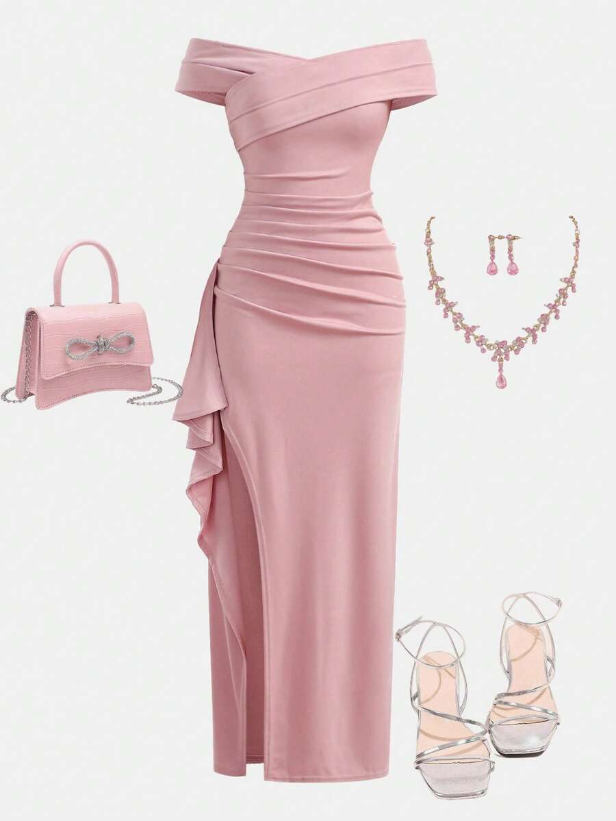 SHEIN Girlism Đầm dự tiệc, đầm dạ hội, đầm dự tiệc, đầm dự đám cưới, đầm dạ hội, đầm cocktail, đầm công chúa, thích hợp cho bé gái tuổi teen, gợi cảm, xẻ tà, ôm sát, phù hợp cho đám cưới, tiệc sinh nhật, dạ hội, họp mặt ngày lễ, kỳ nghỉ xuân, đầm dạ hội màu hồng, đầm phù dâu màu hồng, đầm dạ hội thanh lịch, đầm dạ hội màu hồng, đầm trễ vai, đầm dạ hội xếp ly, đầm phù dâu màu hồng, đầm dự đám cưới màu hồng, đầm Rom màu hồng, đầm dự tiệc thanh lịch. - Hồng - Xem 1