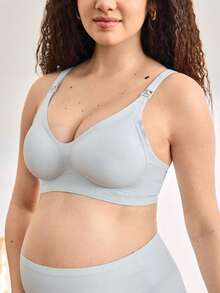 Moonlight&Mama 1pc Seamless Wireless Maternity Bra, Cotton Cup - Blue - View 3