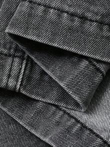 DAZY 女士撞色翻领宽松超大口袋装饰街头休闲牛仔夹克外套 - 灰色 - 查看 8