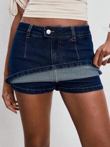 ATUI Studio 女士休闲日常通勤时尚街头牛仔裙裤 - 藍色 - 查看 2