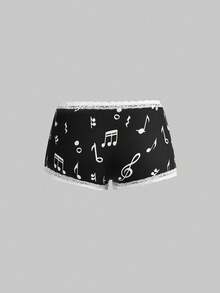 ROMWE Y2K Retro Music Note & Piano Keyboard Print Lace Trim Low Waist Shorts 3 Pieces Set - Multicolor - View 7