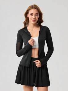 OutZeal Women Sun-Proof Jacket Daily Casual Soft Stretch Mesh Design Slim Zip Up Tops - Black - View 8