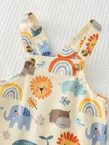 Cozy Pixies Baby Boy Floral Graphic Bib Jumpsuit Casual Versatile Set - Multicolor - View 5