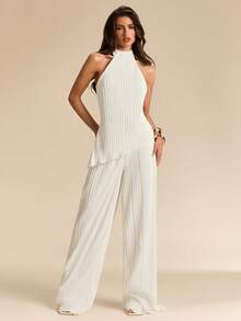 SHEIN BAE Bộ đồ 2 món thanh lịch dành cho nữ: Áo hai dây hở lưng và quần dài. - trắng - Xem 1