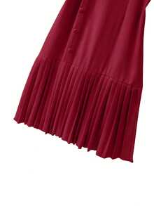 GlowEve CURVE Plus Size Elegant Solid Color Pleated Hem Dress, Summer - Burgundy - View 5