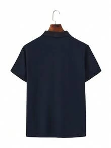 Manfinity Homme Camisa polo de media cremallera de unicolor para hombres, uso diario casual, verano, formal - Azul Marino - Ver 2