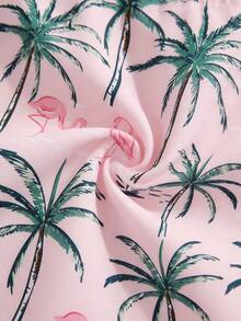 Manfinity RSRT 男士沙滩短裤，网眼内衬，热带粉色椰子和火烈鸟印花，度假风 - 彩色 - 查看 7