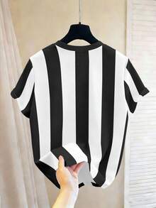 Chillumni 男士休闲简约黑白条纹芝加哥印花短袖T恤，百搭时尚休闲T恤，男女皆宜的运动休闲服 - 彩色 - 查看 2