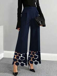 Balvessa 女士蕾丝边波点图案长裤 - 藏蓝色 - 查看 3