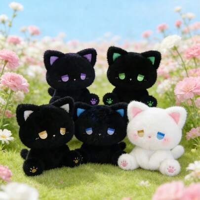POKOJA LAND Cute Kitten Plush Doll, Plush EMO Cat Doll, A Variety Of Colors And Styles Are Available, Gradient Color Eyes Mixed Color Kitten, Soft Fabric Material, Is An Exquisite Plush Gift For Friends, Girlfriends, Boyfriends Or Family Members, Is The First Choice For Birthday Gifts And Holiday Gifts, Bed Decorations