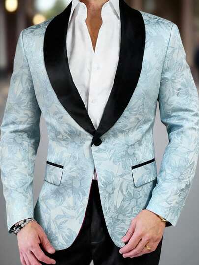 Manfinity AFTRDRK 男士优雅提花单排扣西装外套，圆领设计更添时尚感和层次感，适合日常通勤、商务场合、派对和宴会穿着。这套西装是男士衣橱中不可或缺的百搭单品，也是送给男友或丈夫的绝佳礼物。