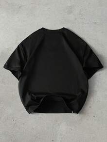 PAVTROS Men's Minimalist Printed Round Neck Short Sleeve T-Shirt - Black - View 2