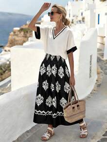 Breezaya Cinched Waist Flared Casual Skirt For Women Boho Skirts For Women Elegant Skirt Bohemian Skirt Summer Skirt - Black - View 5