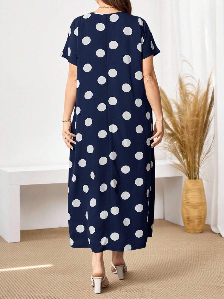 Plus Size Women'S Black And White Polka Dot Long Dress, Summer Outfits For Women