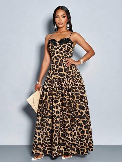 SOLERSUN Women's Leopard Print Backless Maxi Dress, Casual Elegant Festival, Vacation, Concert, Boho Beach Outfits For Summer
