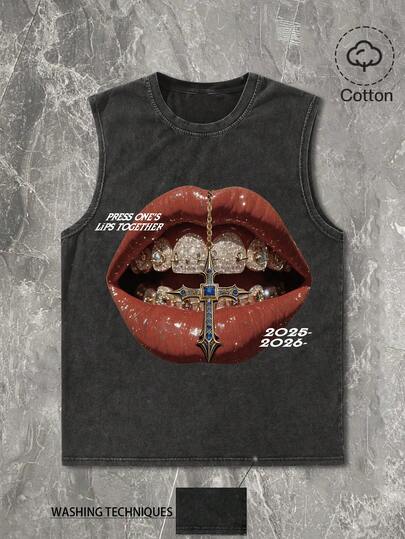 Manfinity EMRG 男士哥特风极简棉质背心，短款下摆，做旧设计，简约十字压纹纹理，热门款，适合街头穿搭、休闲、聚会、户外活动、节日礼物