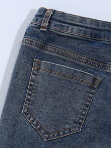 Quần jean cho bé gái tuổi teen, mùa xuân thu, kiểu Mỹ retro mới, màu xanh đậm, chất liệu denim bạc màu, cạp trung bình, ống loe, họa tiết râu mèo, dáng ôm, thoải mái, chất liệu cotton cao cấp, thích hợp mặc hàng ngày đi học, đi nghỉ mát, mùa xuân thu. Quần jean trẻ em, quần jean cho bé gái tuổi teen và bé gái lớn. - Rửa tối - Xem 7