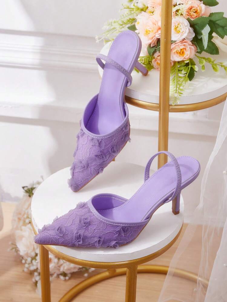 CUCCOO HITCHD New Summer Women's Pointy Toe Floral Embroidered Lace Mid Heel Elegant Romantic Mesh Lace Slip-On High Heels, Ideal For Formal Dress, Wedding, Party, Afternoon Tea, Date Night Valentine's Day Elegant Shoes Wedding Shoes Summer Shoes Bride Shoes