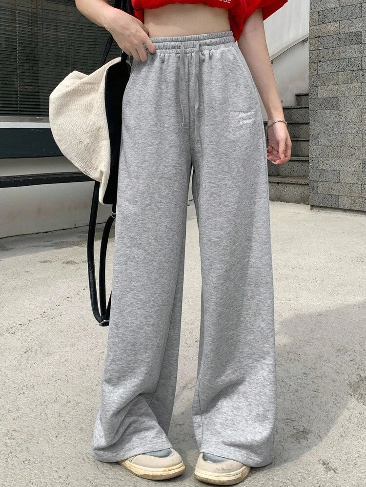 Tall Women's Casual Minimalist Letter Embroidered Loose Sweatshirt And Pants Set