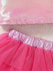 Elladie kids Young Girl Metallic Crew Neck Tank Top And Tulle Skirt Cute 2 Pieces Set - Hot Pink - View 5