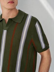 RONVEXI Polo Rajut Pria Lengan Pendek Motif Garis-garis Blok Warna untuk Liburan & Perjalanan Kasual Musim Panas - MultiWarna - View 2