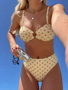 Swim Mod Women's Tropical Print Two Pieces Bikini Set, Casual Holiday - Multicolor - View 1