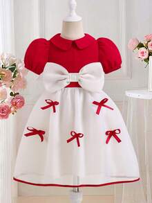 Glamorique Kids 女童针织柔软撞色网纱优雅蓬蓬裙，适合日常穿着 - 紅色 - 查看 3