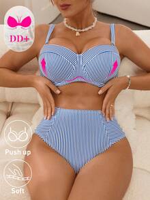 Swim DD+ Bộ đồ bơi 2 mảnh dành cho nữ, màu xanh sọc, có gọng, cỡ cúp DD+, nâng đỡ vòng một, giúp thon gọn vóc dáng, thích hợp cho kỳ nghỉ biển. - Nhiều màu - Xem 5