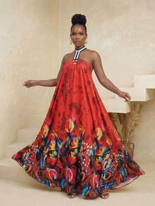 BamGleam 春季情人节新年假期新款独特设计印花彩色女式连衣裙，时尚度假装，适合旅行、度假、派对和聚会，充满激情浪漫的节日氛围。 - 彩色 - 查看 5