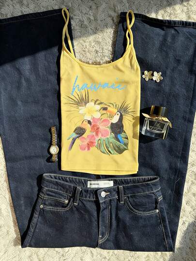 Glimmora Women's Tropical Floral Print Bodycon Camisole For Summer Vacation