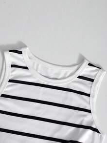 Tween Girls' Striped Crew Neck Casual Versatile Daily Wear Top - White - View 7