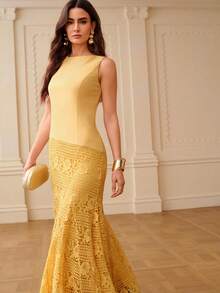 ZEYLAH 优雅简约修身长款鱼尾连衣裙，春夏款 - 黃色 - 查看 6