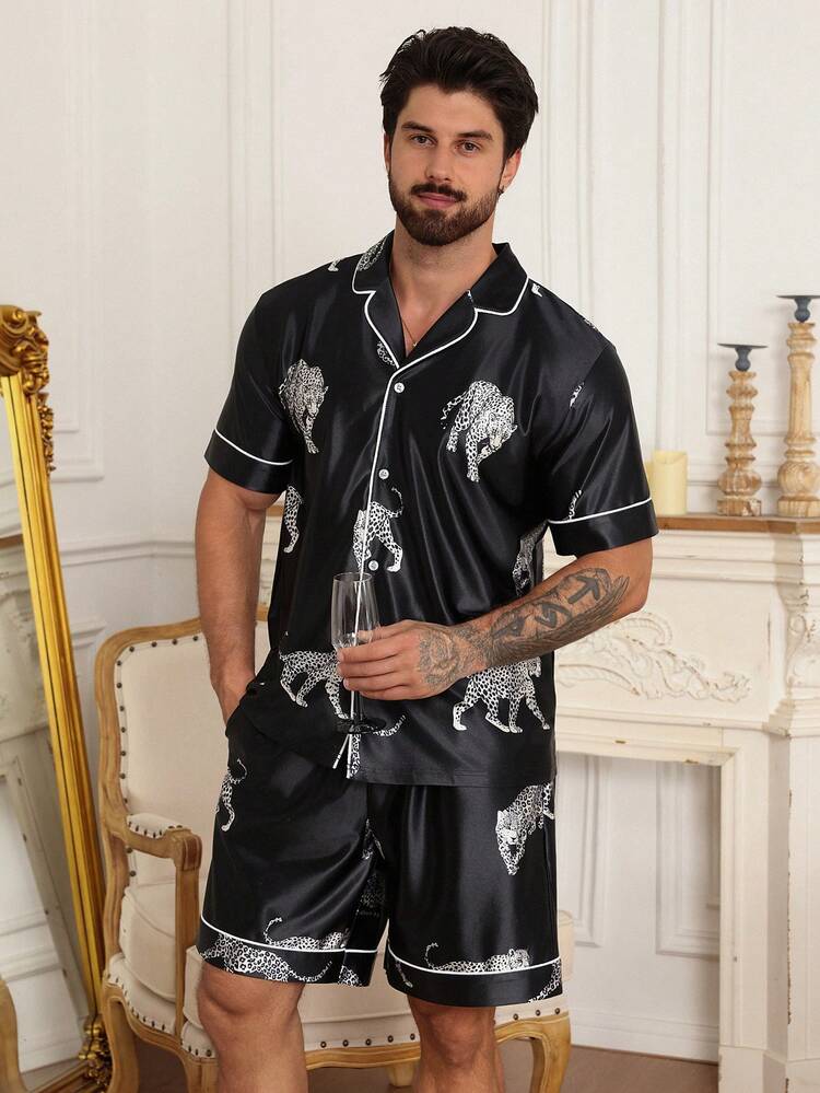 Men's Summer Short Sleeve Floral Print Pajama Set
