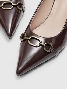 CUCCOO BIZCHIC 女士高跟鞋，棕色漆皮尖头高跟鞋，金属扣细高跟鞋，优雅宴会日常通勤百搭女鞋 - 棕色 - 查看 8