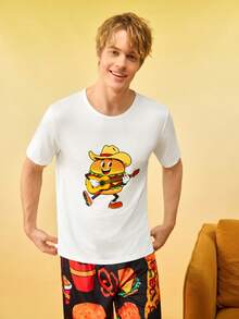 Pijama superior con estampado digital de dibujos animados lindos para hombres - Multicolor - Ver 3