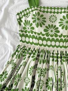 Vestido casual de tirantes con estampado floral para niña preadolescente - Verde - Ver 4