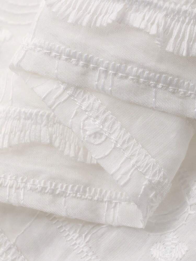 Women's Textured Jacquard Striped Ruffle Hem Casual Cropped Round Neck Pullover Blouse, Summer