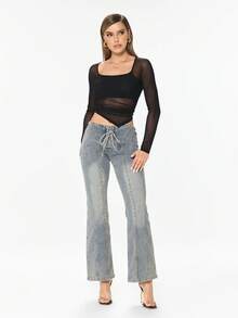 Glitzique 时尚女士高跟凉鞋：果冻带凉鞋、PU皮革带凉鞋、简约方头凉鞋、镀金细高跟凉鞋、透明风凉鞋、户外/常规夏季凉鞋、纯色凉鞋、女士黑色凉鞋 - 黑色 - 查看 6