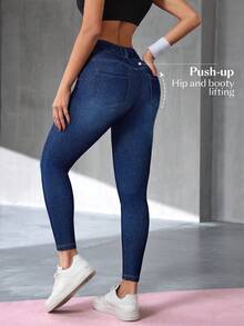 Flexra Women's Casual Washed High Waist Slim Fit Jeans - Blue - View 2