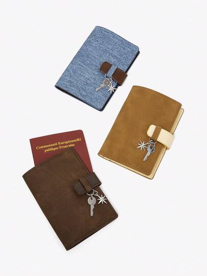 Viva Strut 1pc Fashionable Retro Simple Star Key Charm Decorative Matte Leather Passport Holder Passport Cover Passport Case, Tamping Fashion Travel Accessories