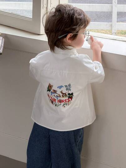 Dazy Kids 男童休闲翻领纯色刺绣上衣