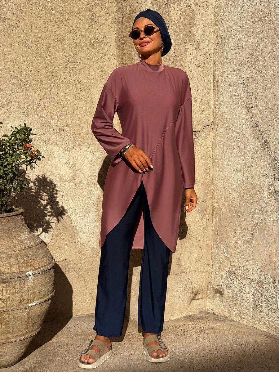 Swim Mulvari 女士沙滩罩衫裹身式布基尼泳装，宽松度假风立领连衣裙，新款女士阿巴雅夏季度假沙滩休闲装 - 彩色 - 查看 1