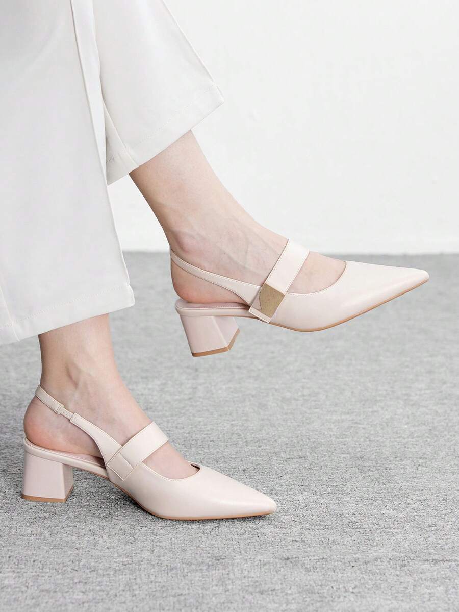 CUCCOO BIZCHIC 米色经典简约方扣舒适通勤时尚尖头后跟透气厚底鞋 - 米色 - 查看 1