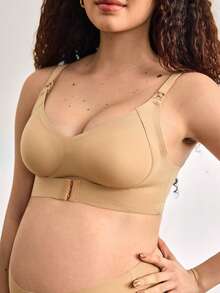 1件装女士无缝前扣无钢圈哺乳孕妇文胸 - 咖啡棕 - 查看 5