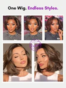 ALL READY WIG Wear Go 无胶鲍勃假发，100% 雷米真人发质，夏季短款鲍勃假发，预造型分层剪裁，4x4 预剪蕾丝，预拔发际线，预漂白，全效假发，180% 密度，4# 巧克力棕色头发，优雅别致的女老板造型 - S4 - 查看 3